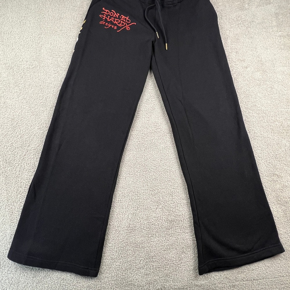 Ed Hardy Sweatpants Women Small Black Wide Leg Skull Graphic Y2K Streetwear Punk - Picture 7 of 16